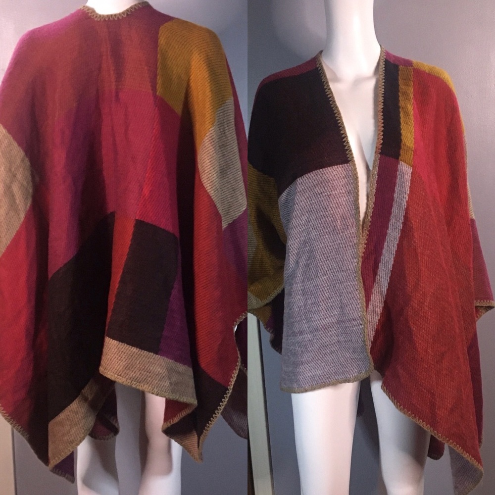 Lava Plaid Blanket Cape Poncho OS